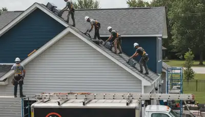 Roof installation contractors adding new vinyl siding and shingles in Milwaukee, WI