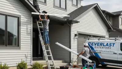 Seamless gutter installation on Milwaukee WI home by professional vinyl siding contractors