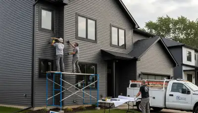 Professional vinyl siding contractors in Milwaukee WI installing durable home exterior panels